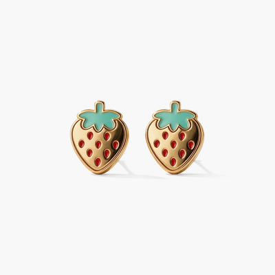 Sweet Strawberry 9KT Gold Stud Earrings for Kids