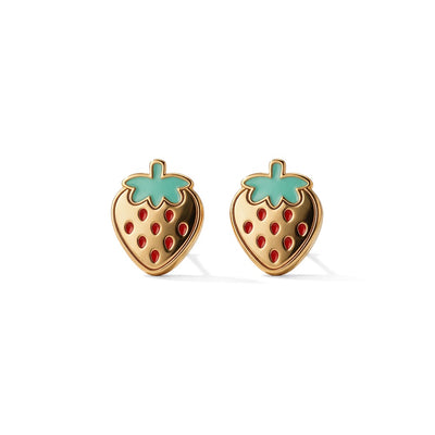 Sweet Strawberry 9KT Gold Stud Earrings for Kids