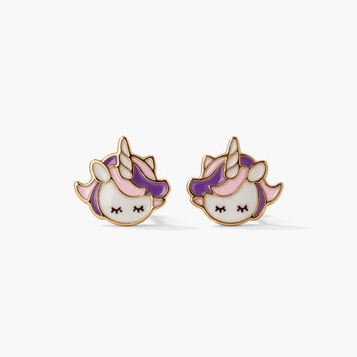 Cheerful Unicorn 9KT Gold Stud Earrings for Kids