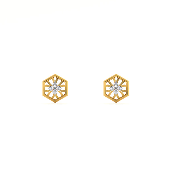 Hexa Star 9KT Gold Lab Grown Diamond Stud Earring - 4
