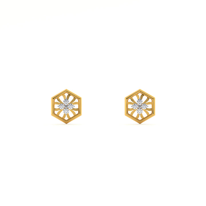 Hexa Star 9KT Gold Lab Grown Diamond Stud Earring - 4