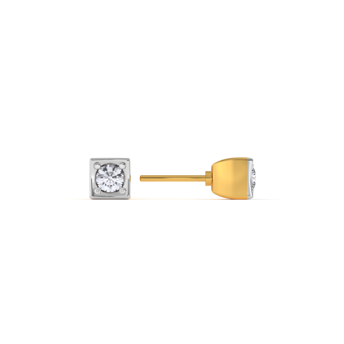 Squared Pin 9KT Gold Laboratory Grown Diamond Studs for Multiple Piercings