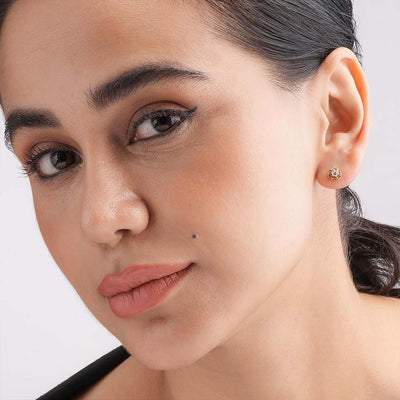 Intricate Filigree Round 9KT Gold Lab Grown Diamond Stud Earring