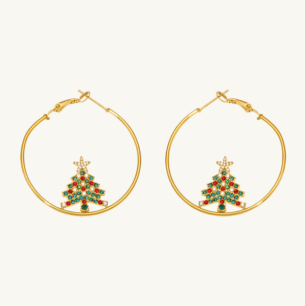 Christmas Tree Hoop Earrings