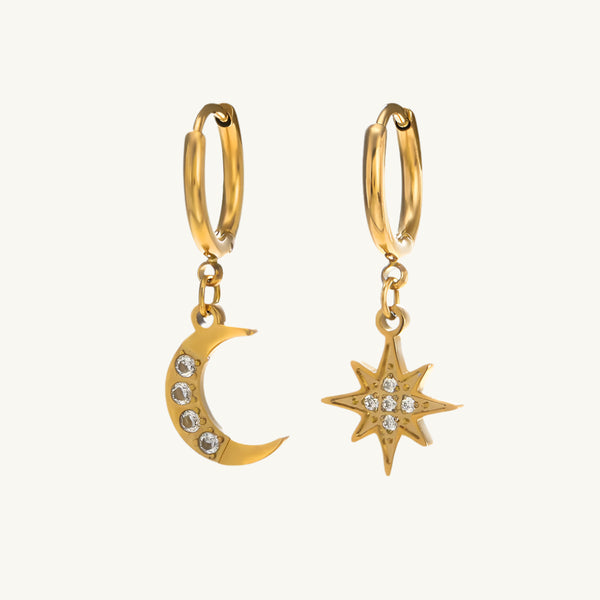 Studded Star Moon Hoop Earrings - Image 1