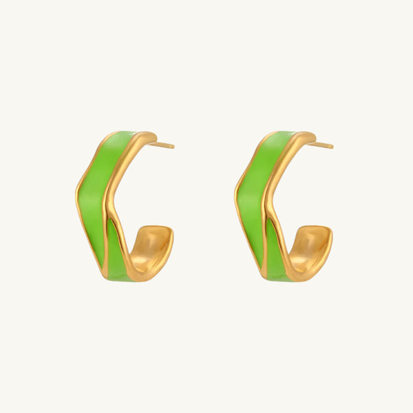 Green Round Hoop Earrings