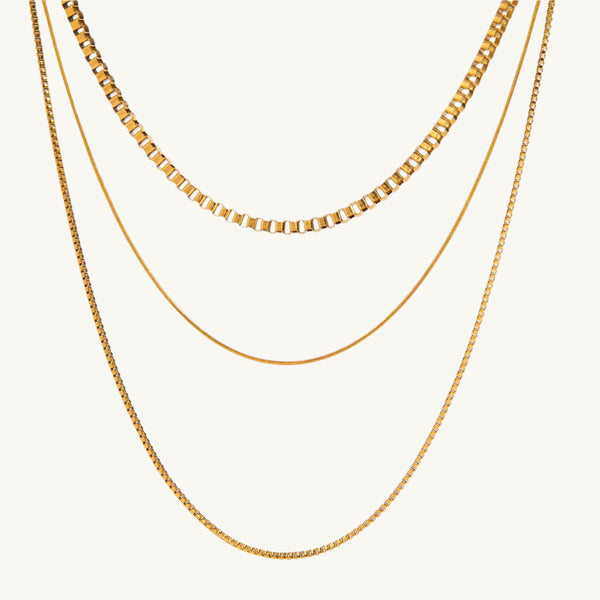 Gold Tone Box Chain Layered Necklace