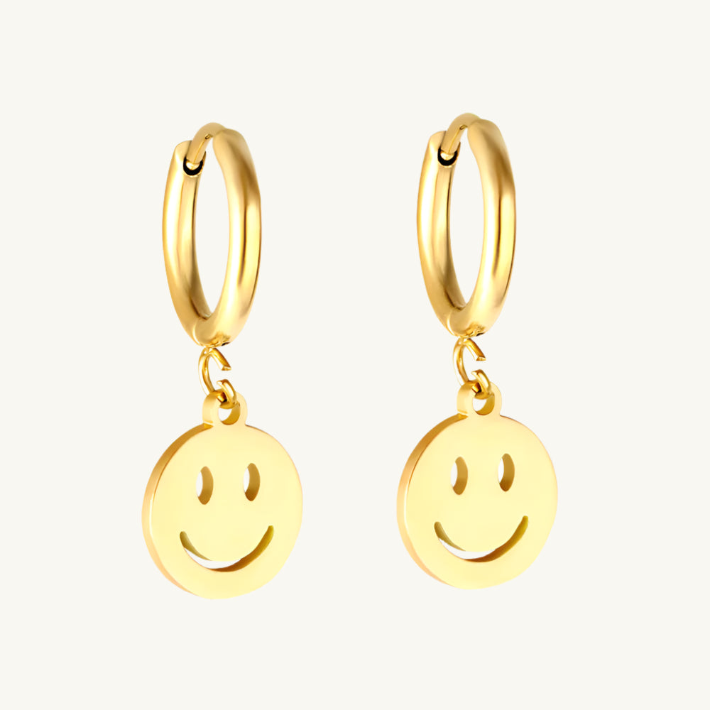 Smiley Face Drop Hoop Earrings