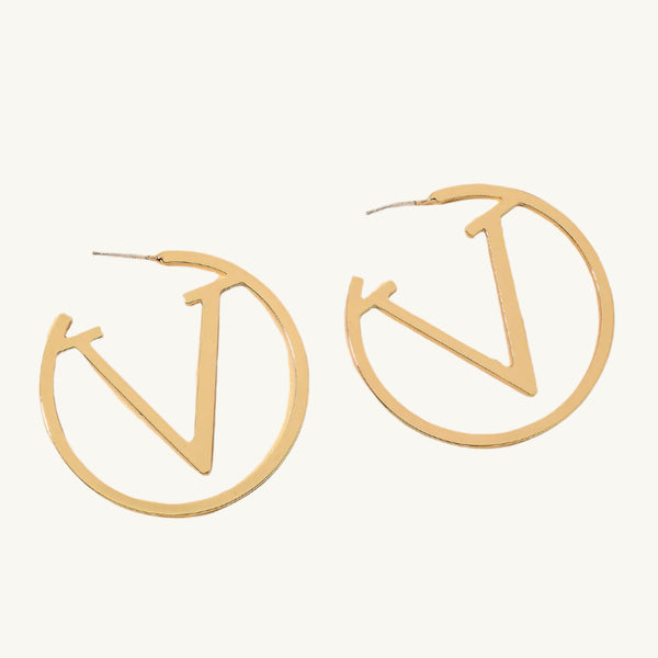 V Round Hoop Earrings