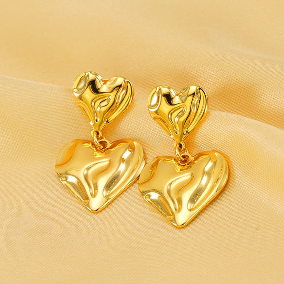 Double Heart Drop Earrings