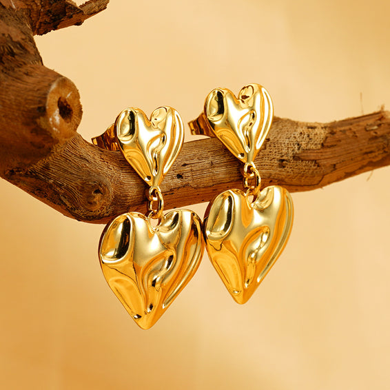 Double Heart Drop Earrings