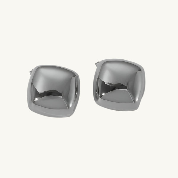 Silver Chunky Cube Stud Earrings