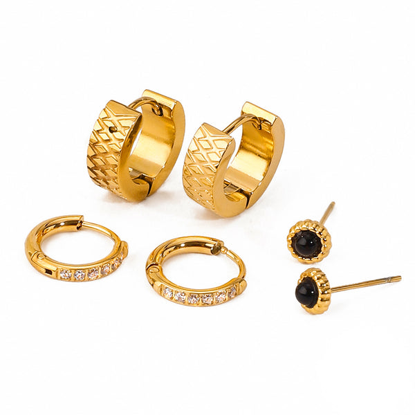 Chic Golden Stud And Hoop Earring Set