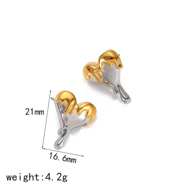 Bi-Metal Dripping Heart Stud Earrings