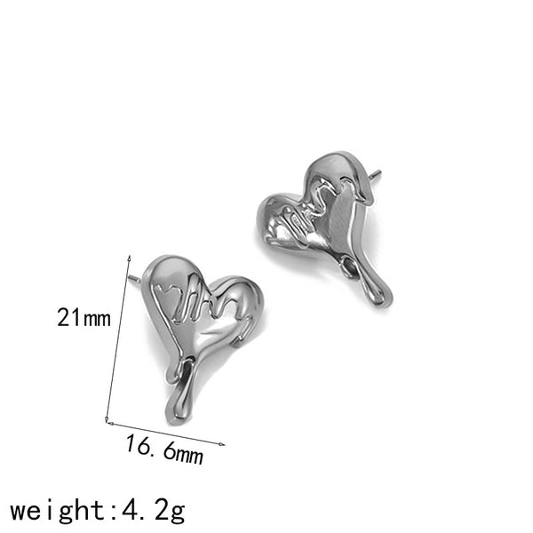 Silver Dripping Heart Stud Earrings