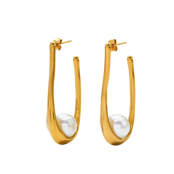 Pearl Open Hoop Earrings