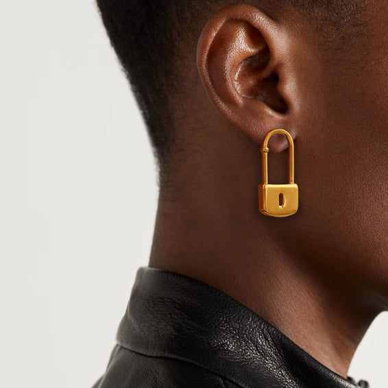 Modern Lock Drop Earrings