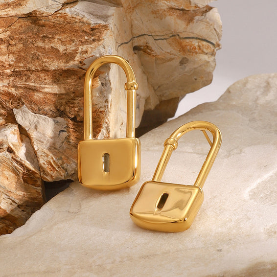 Modern Lock Drop Earrings