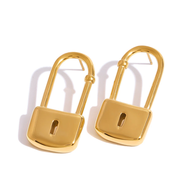 Modern Lock Drop Earrings