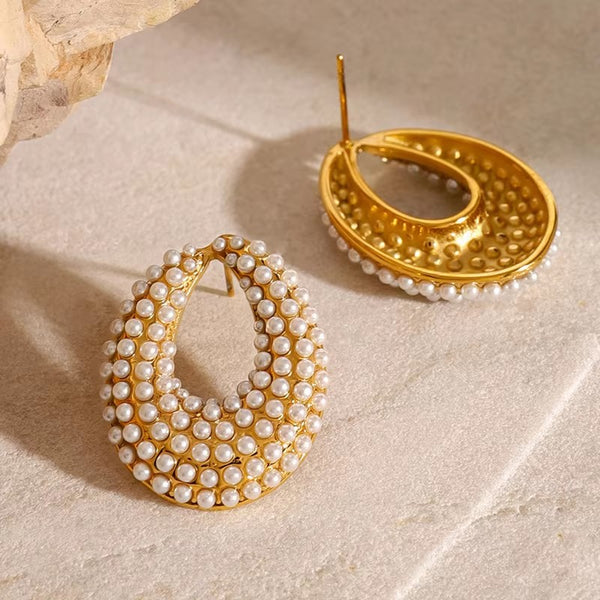 Pearl Oval Drop Earrings