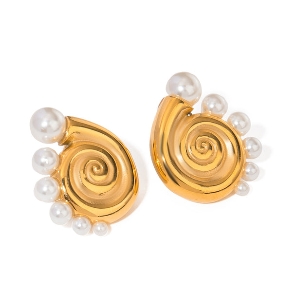 Pearl Snail Shell Stud Earrings