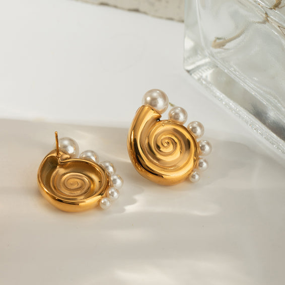 Pearl Snail Shell Stud Earrings