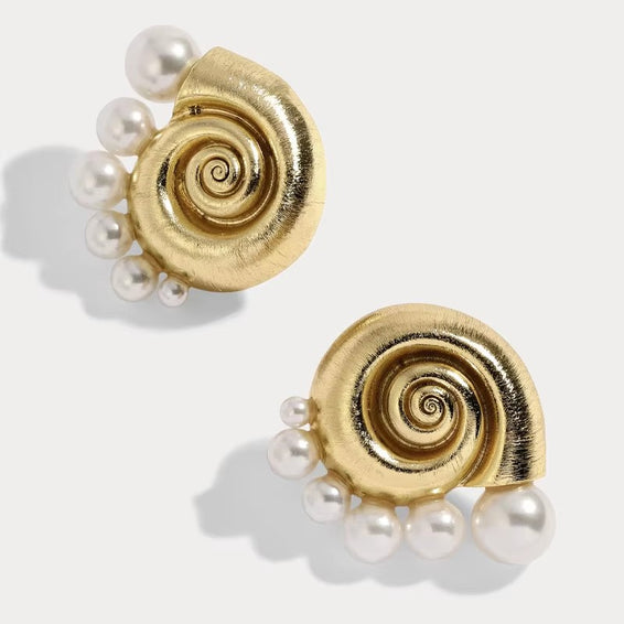 Pearl Snail Shell Stud Earrings