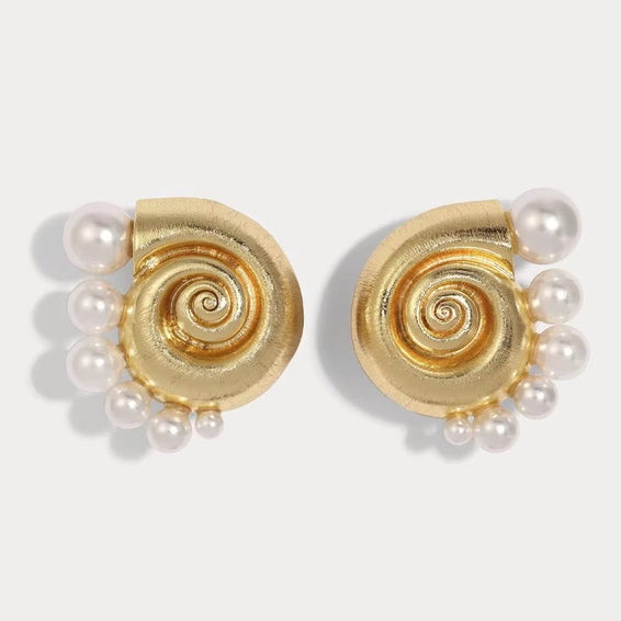 Pearl Snail Shell Stud Earrings