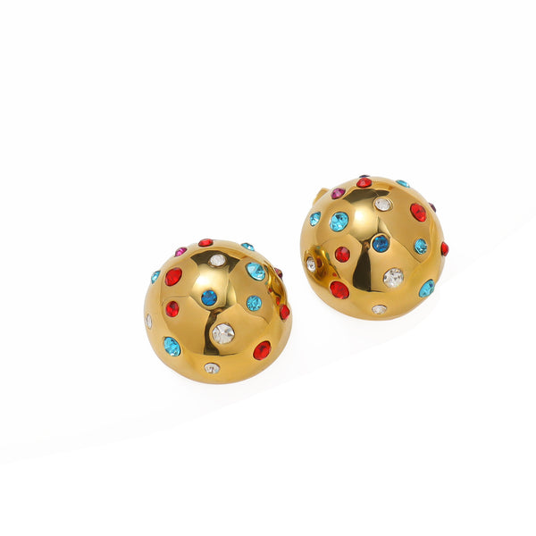 Multicolor Stone Ball Stud Earrings