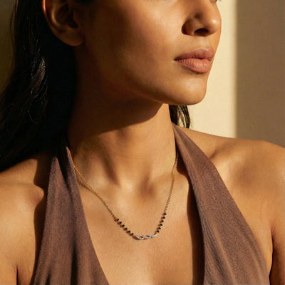 Delicate Curved 9KT Gold Lab Grown Diamond Mangalsutra