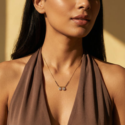 Classic Floral Halo 9KT Gold Lab Grown Diamond Mangalsutra