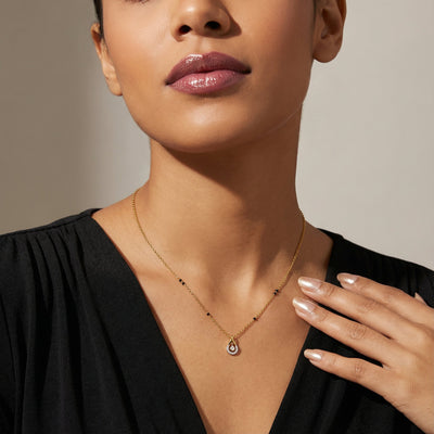 Halo Teardrop Glow 9KT Gold Lab Grown Diamond Mangalsutra