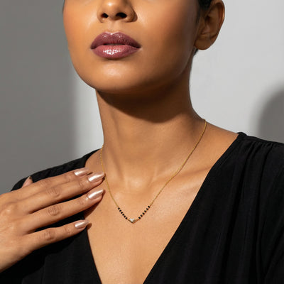 Regal Chevron 9KT Gold Lab Grown Diamond Mangalsutra