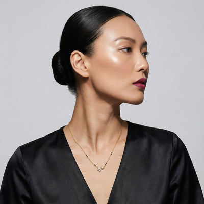 Duet Flower 9KT Gold Lab Grown Diamond Mangalsutra