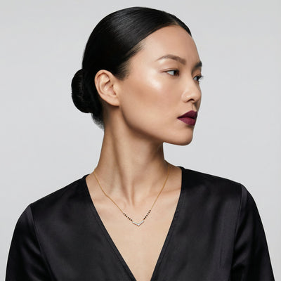 Contemporary Curved Bar 9KT Gold Lab Grown Diamond Mangalsutra