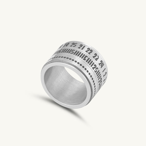Silver Arabic Numerals Punk Men's Ring - Image 1