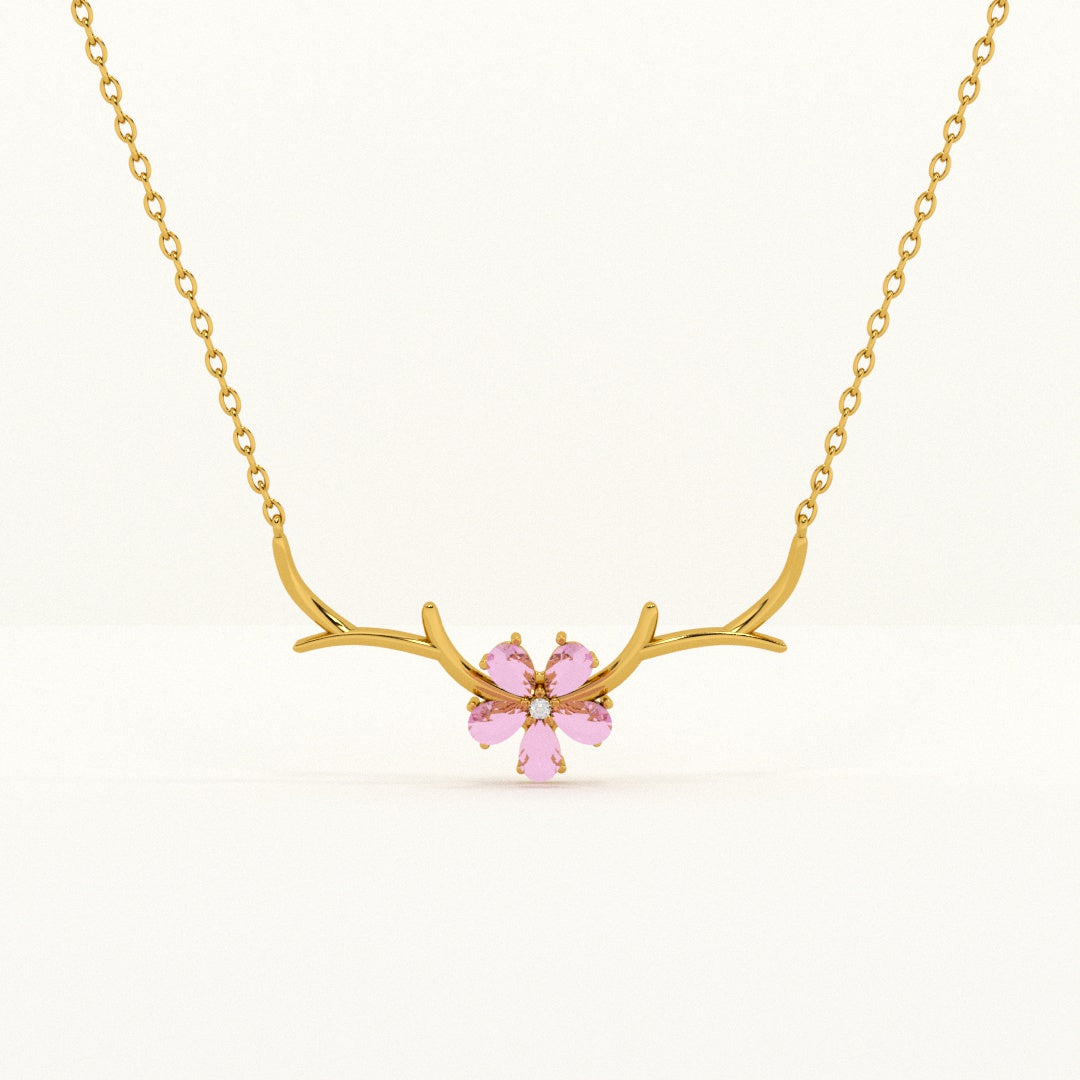 Cherry Flower Necklace styled with Ridge Padlock Necklace- 18k Gold Vermeil