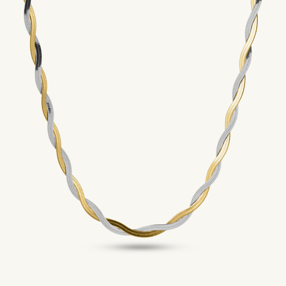 Twist Wave Two-Tone Braided Chain Necklace