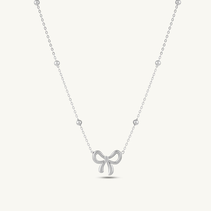 Dainty Ribbon Bow Necklace with Beaded Chain Accents – PALMONAS