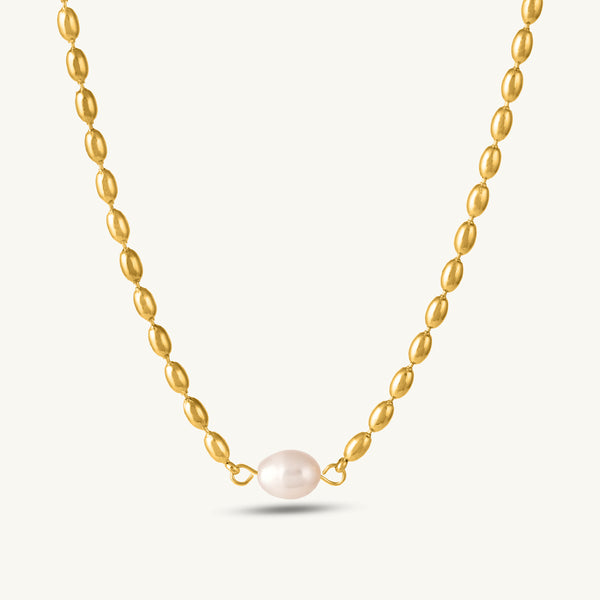 Gold Beaded Chain Pearl Necklace