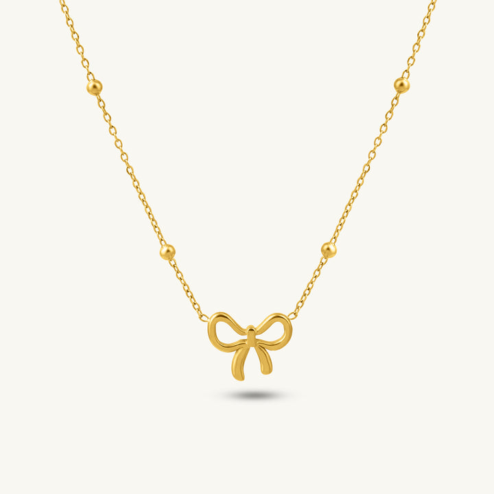 Gold Bow Pendant with Beaded Chain Necklace – PALMONAS