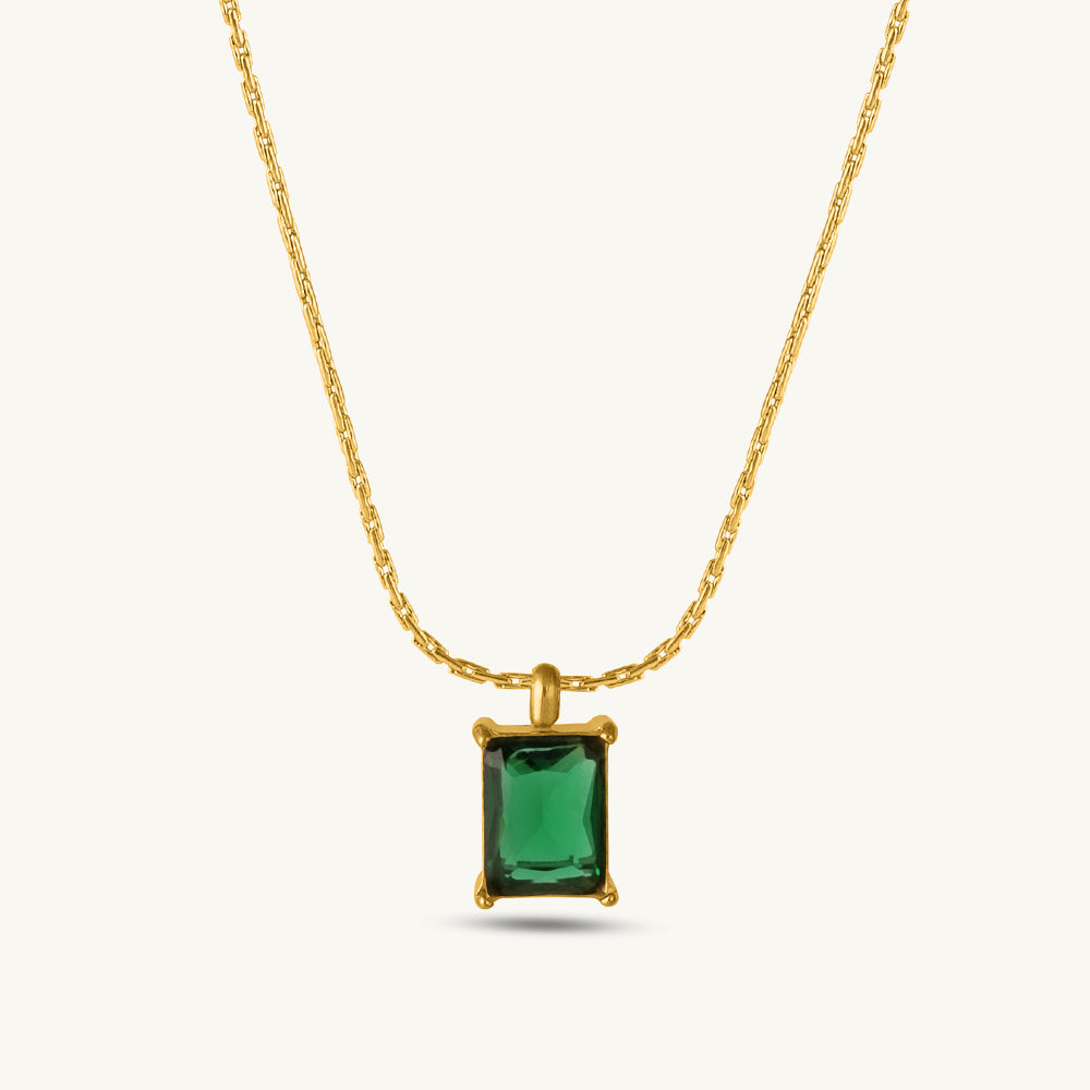 Green Stone Square Pendant Necklace