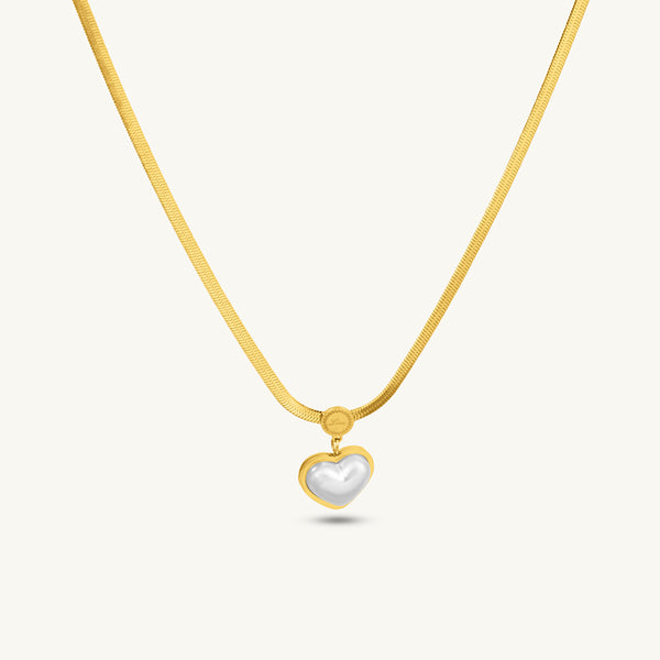 Golden Framed Pearl Heart Necklace