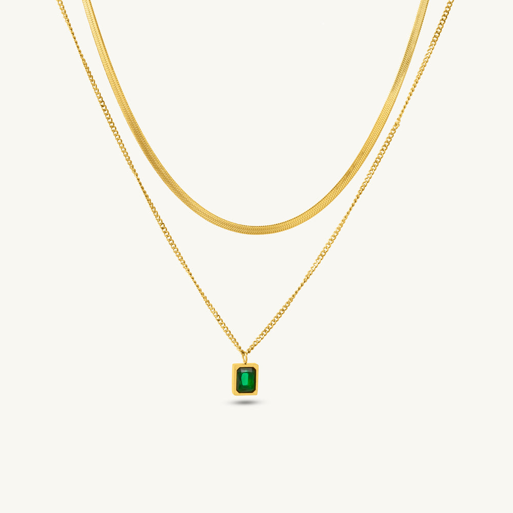 Radiant Green Charm Layered Necklace