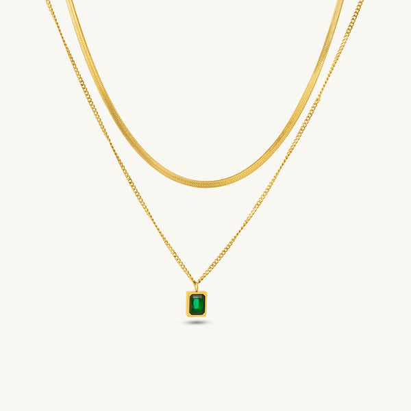 Radiant Green Charm Layered Necklace