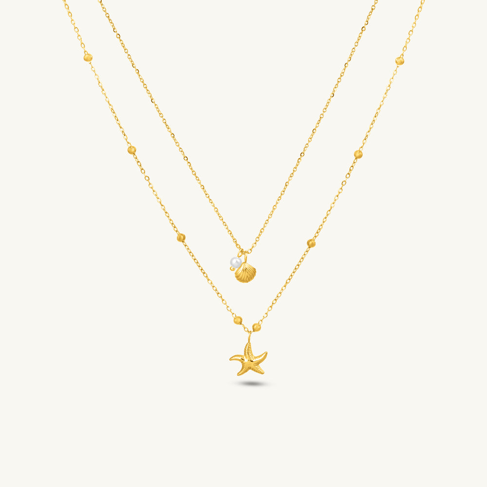 Layered Coastal Starfish and Shell Necklace