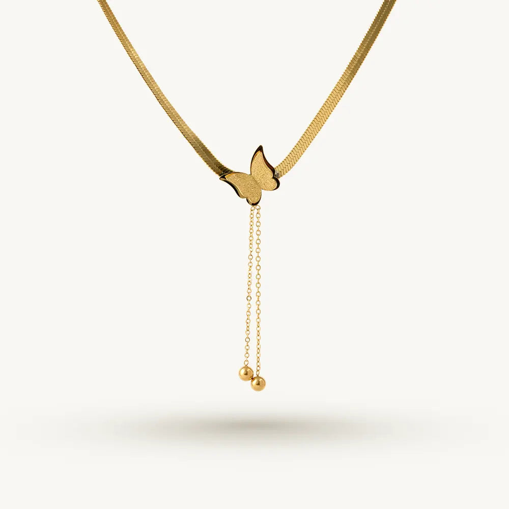Minimal Butterfly Drop Lariat Necklace