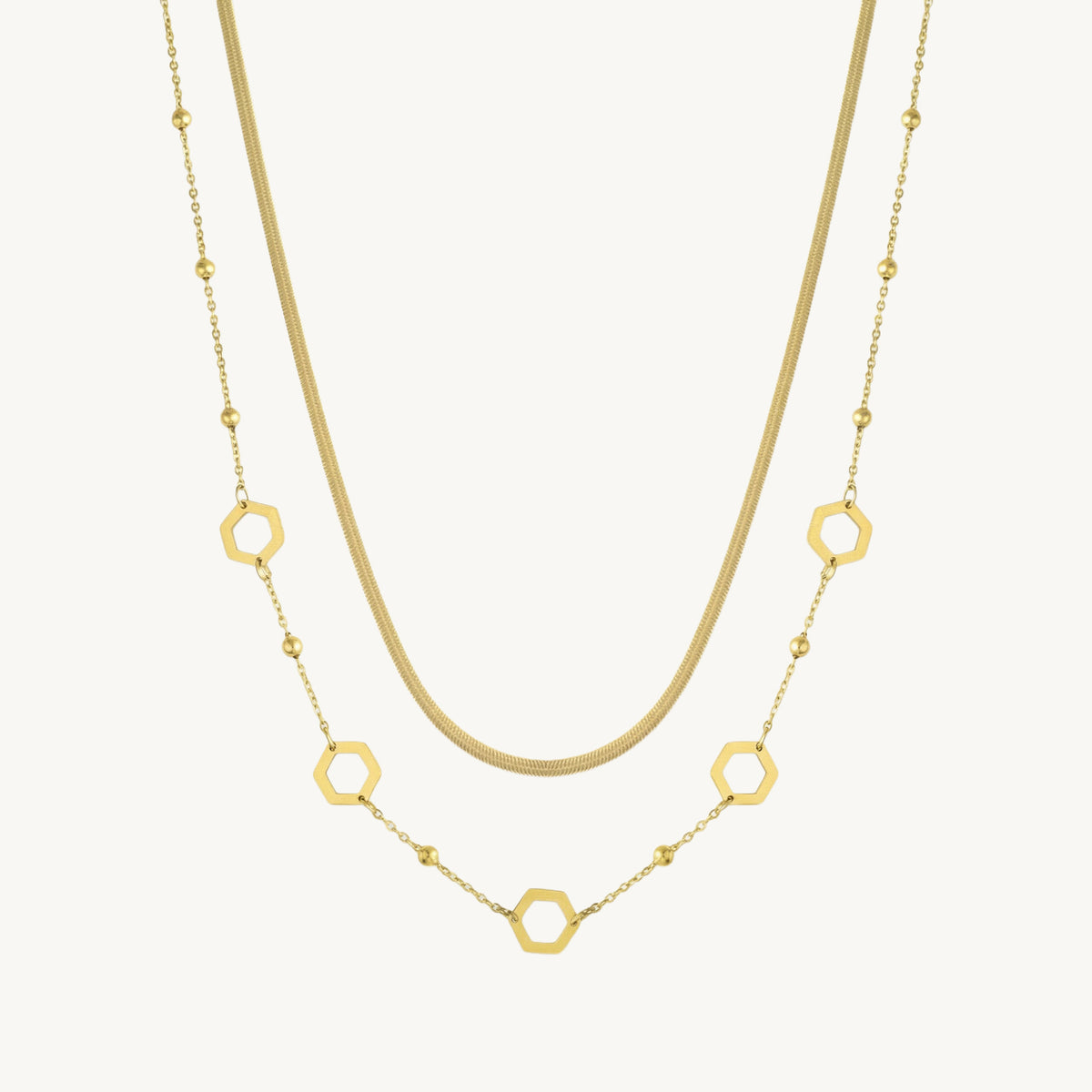 Circle Bead Linked Layered Necklace
