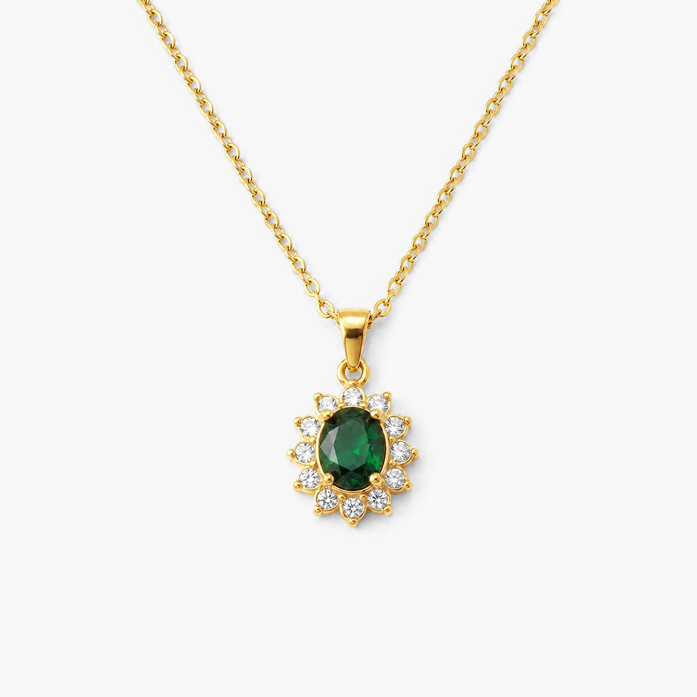 Green Sapphire and Diamond Halo Pendant