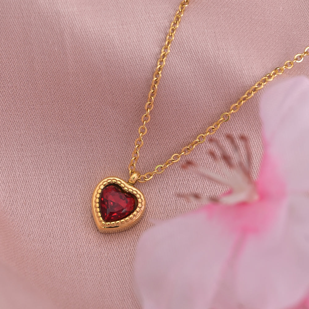 Buy Red Emerald Heart Pendant Necklace Gold Plated – PALMONAS